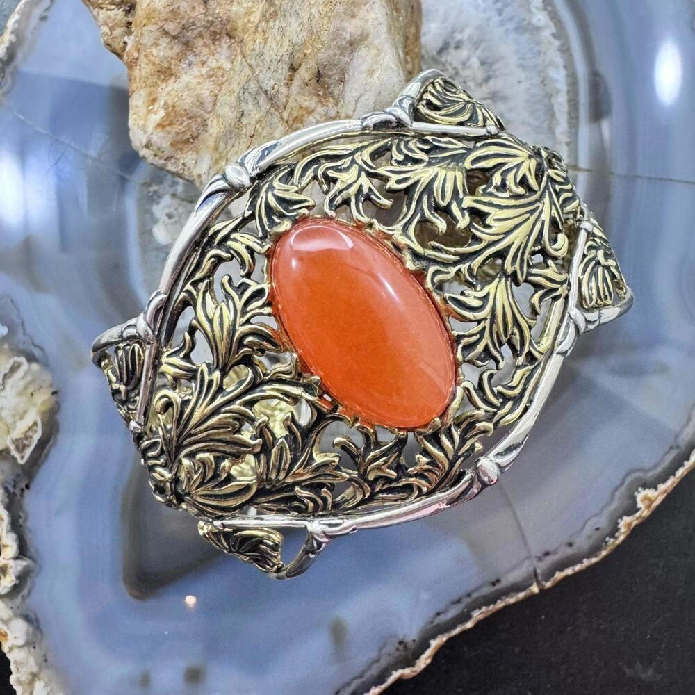 Carolyn Pollack Sterling & Brass Oval Carnelian Decorated Bracelet For Women